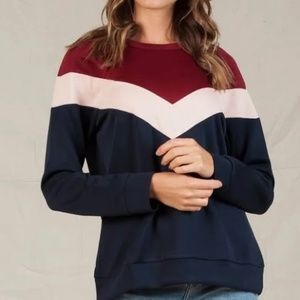 LUCCA Varsity Scuba Sweatshirt Crewneck Colorblock Red White Blue in Size Medium
